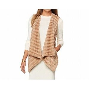 Y2K Boho Faux Fur Vest Lagenlook Plush High Low Open Cardigan Womens XS